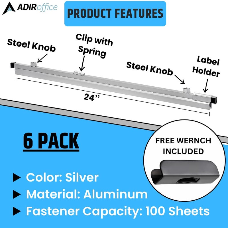 Adir Corp. Adir Blueprint Clamp 24 Inches - Blueprint Clips, Blueprint Binding Strips, Architectural Blueprint Binders for Blue Print Organizers, Poster, Maps & Construction Plan Holder (Pack of 6) - Image 5